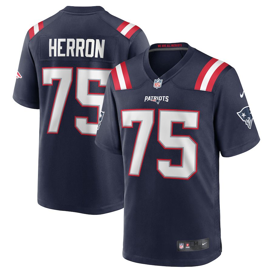 Men New England Patriots #75 Justin Herron Nike Navy Team Game NFL Jersey
